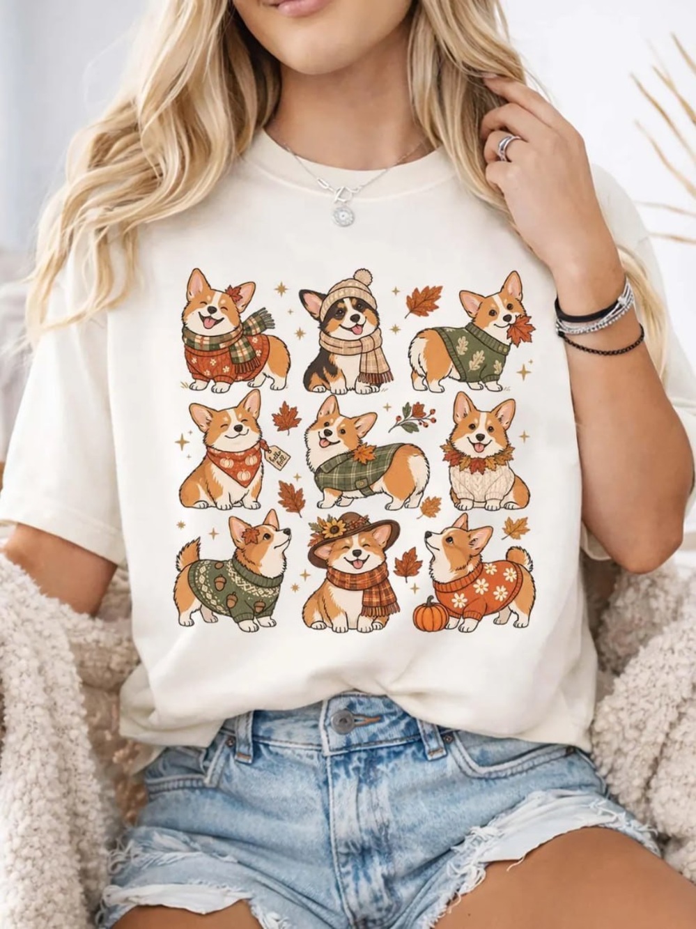 Off White Corgi Fall Graphic Tee - Women's Short Sleeve